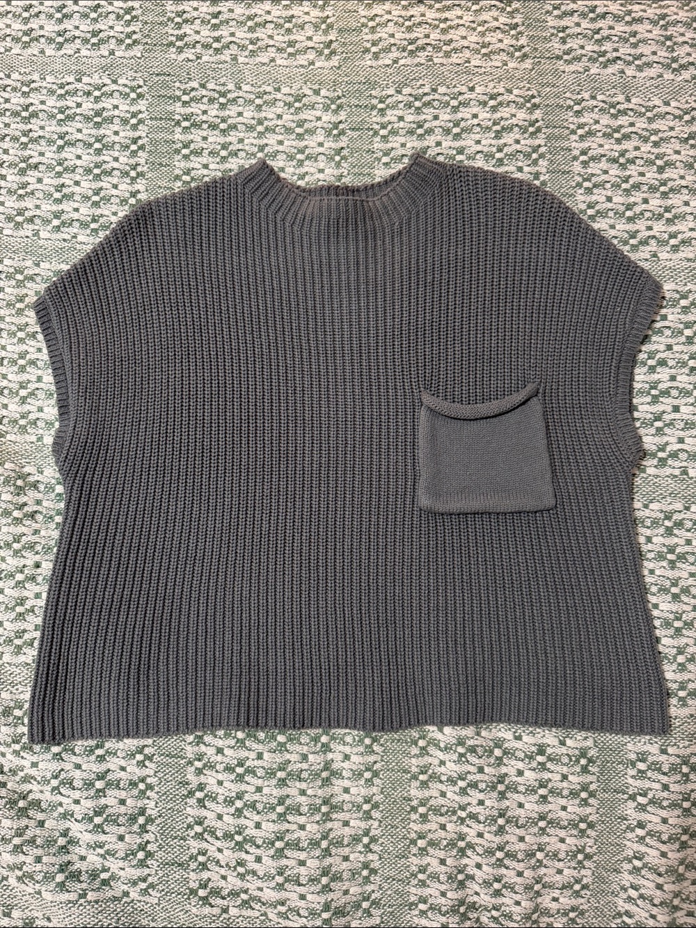 Knit Ribbed Short Sleeve Pocket Sweater - Mossy Teal